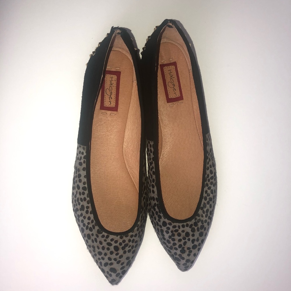 Halogen Printed Calf Hair and Rockstud Fla…